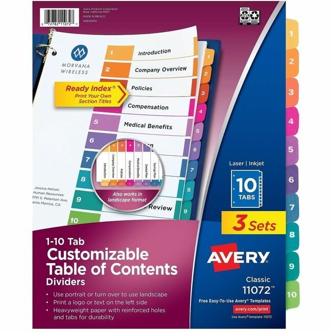 Avery Products Corporation Divider Index 10TAB AVE11072