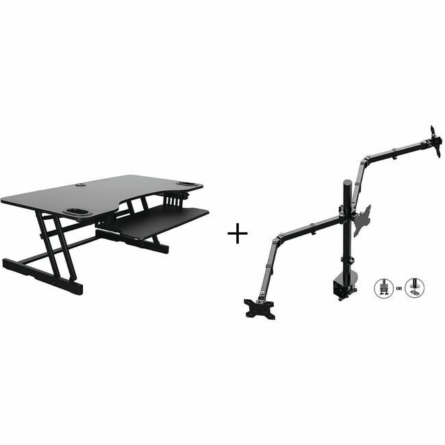Rocelco Riser Desk 3ARMBNDL 45"W Black RCLRADRB45DM3