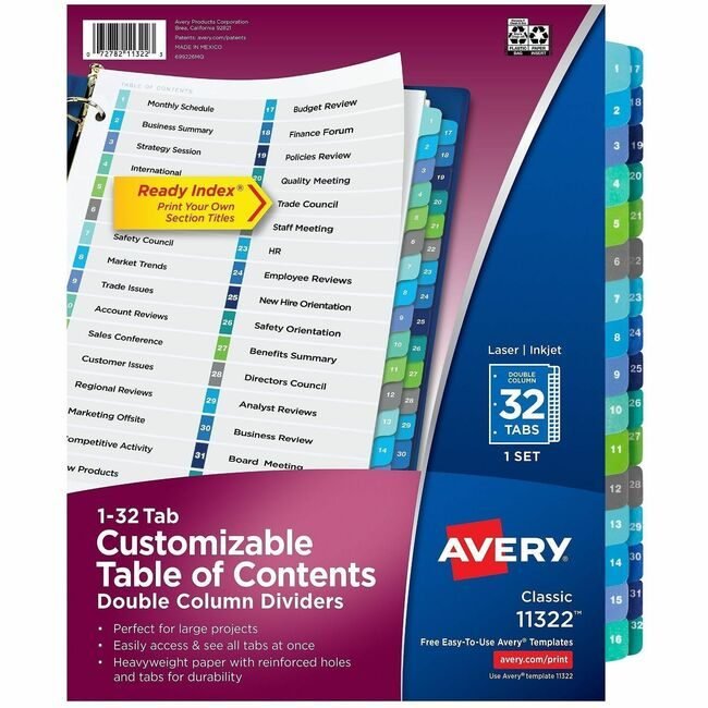 Avery Products Corporation Dividers Toc Dblclm 32TAB AVE11322