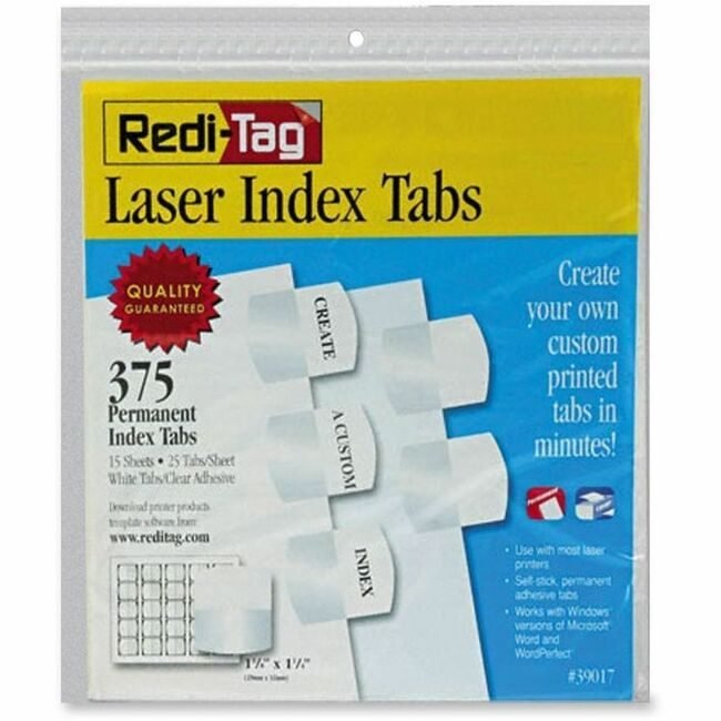 Redi-Tag Index Tab Laser We 375 Count RTG39017