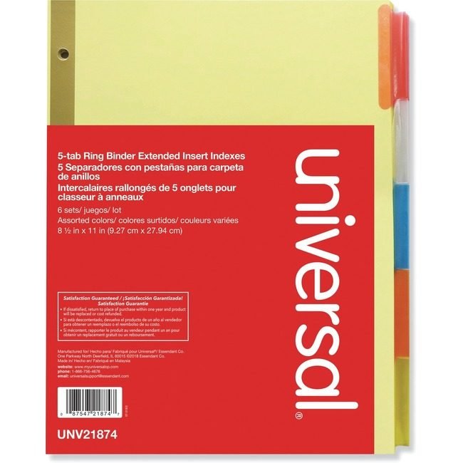 Universal Office Products Index Ext 5TAB 6 Pack Color UNV21874