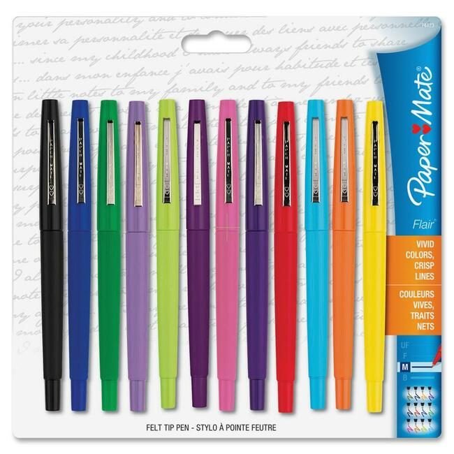 Newell Brands Paper Mate Pen Flair Medium Assorted 12 Count PAP74423