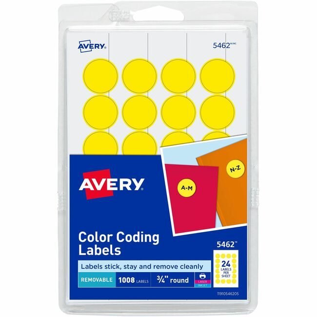 Avery Products Corporation Label Round 3/4"DIA Yellow AVE05462