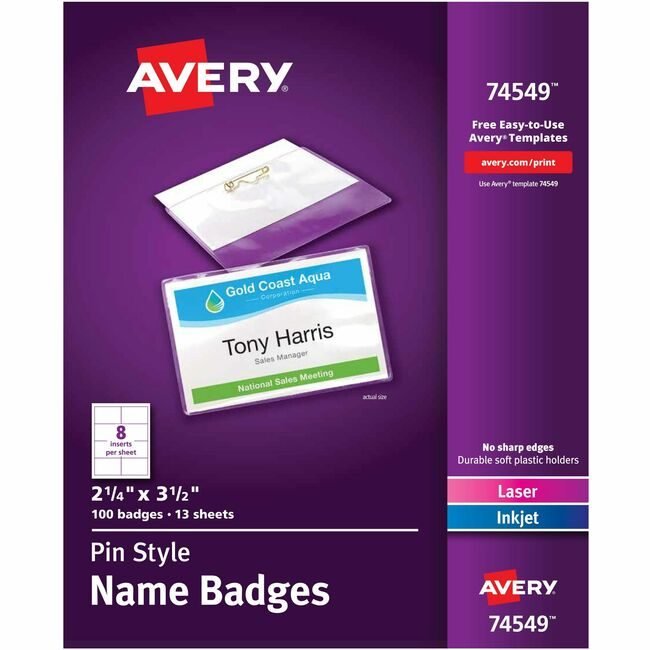 Avery Products Corporation Holder Badge Pin 100 Count AVE74549