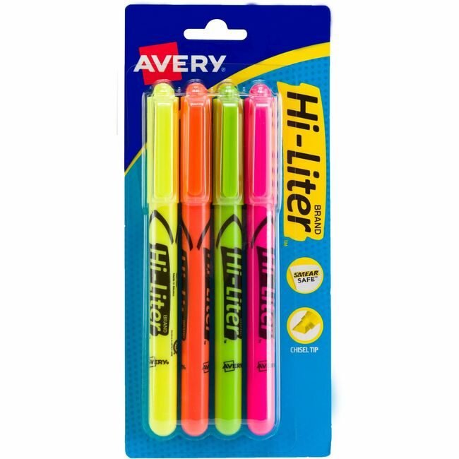 Avery Products Corporation Highlighter Pen Chisel 4 Pack AVE23545