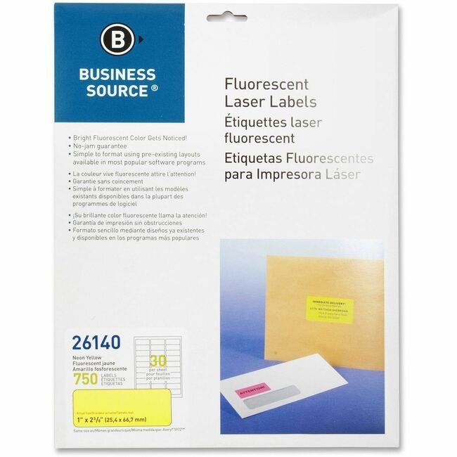 Business Source Label Neon Laser 1X2.5 Yellow BSN26140