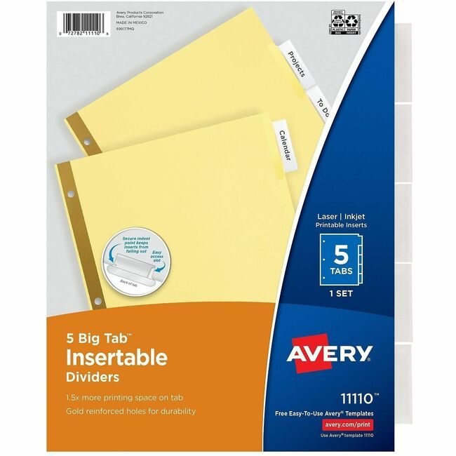 Avery Products Corporation Dividers Insert 5-TAB Clear AVE11110