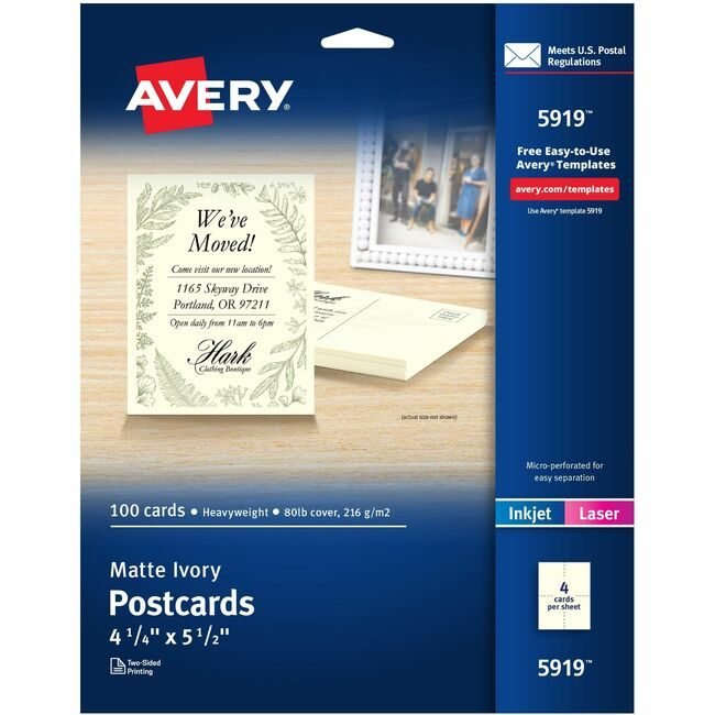 Avery Products Corporation Postcard 4.25X5.5 Iy 100 Pack AVE5919