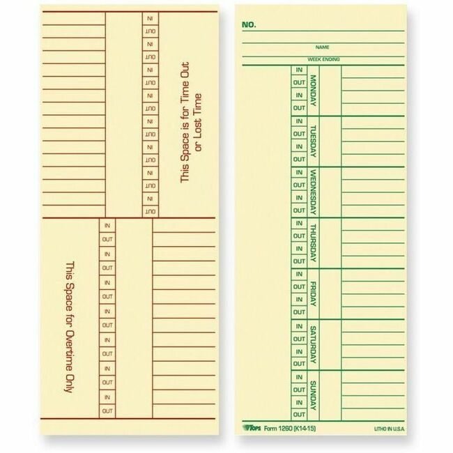 TOPS Products Form Time Card 3-3/8X8.25 TOP12603