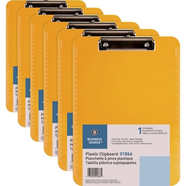 Business Source Clipboard Plastic Neon Orng BSN01866BD