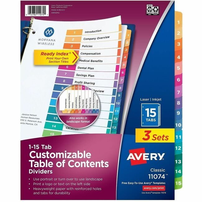 Avery Products Corporation Divider Index 15TAB AVE11074