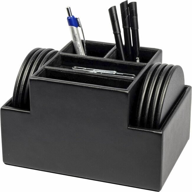 Dacasso Coaster Set Lthrette Rnd Black DACA1358