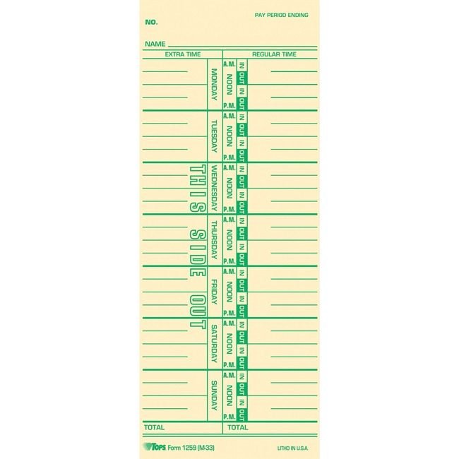 TOPS Products Form Time Card 3.5X9 TOP12593