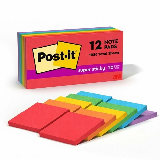 3M Company Notes Sprstcky 3X3 12 Pack Assorted MMM654-12SSAN