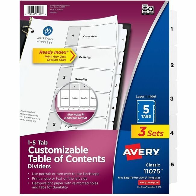 Avery Products Corporation Divider Index 5TAB AVE11075