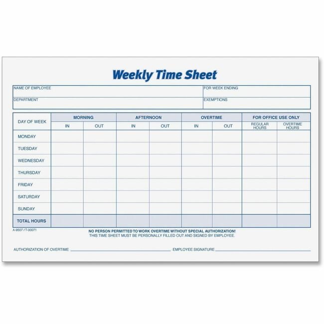 TOPS Products Form Timesheet Weekly 5.5X8.5 TOP30071