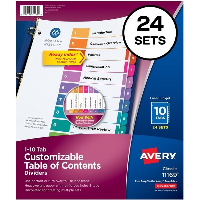 Avery Products Corporation Divider INDEX 10 TAB 24 SET AVE11169