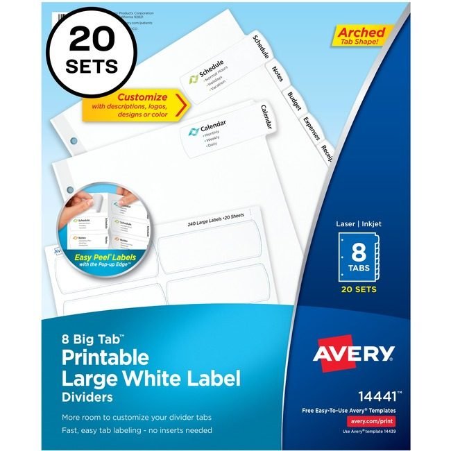 Avery Products Corporation Dividers Ezpeel Large 8TB 20 Pack AVE14441