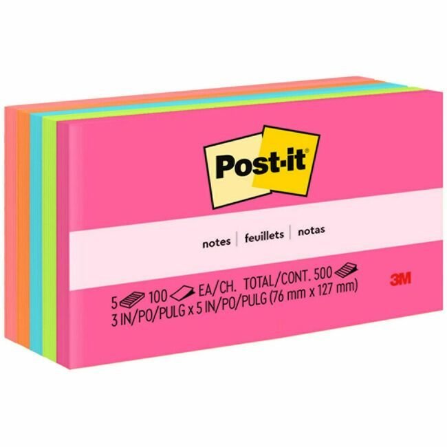 3M Company Note Post-It 3X5 5 Pack Assorted MMM655-5PK
