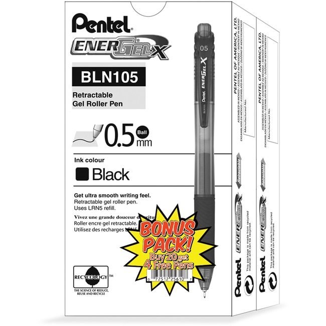 Pentel of America Pen Energelx Rtrct 0.5 24 Pack PENBLN105ASW2