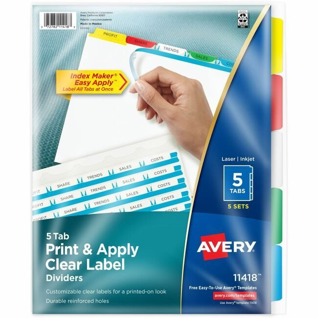 Avery Products Corporation Dividers Index 5TAB Bright AVE11418