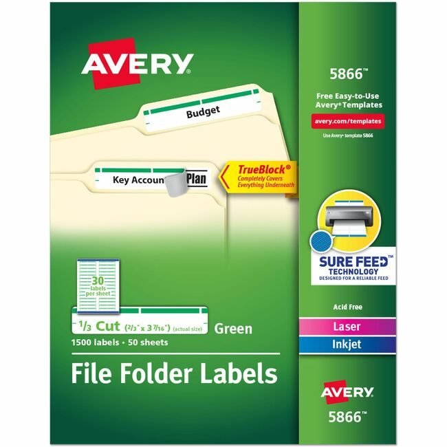 Avery Products Corporation Label Fldr Perm Lsr/Inkj Green AVE5866