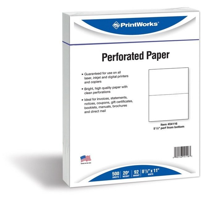 Paris Corporation PrintWorks Professional Paper Perfed 5.5" 20LB White PRB04116