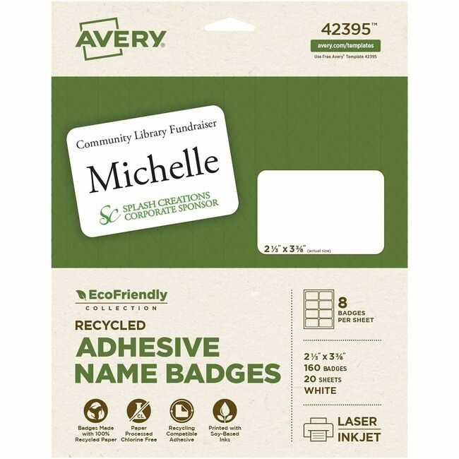 Avery Products Corporation Badge Name Eco 8UP White AVE42395