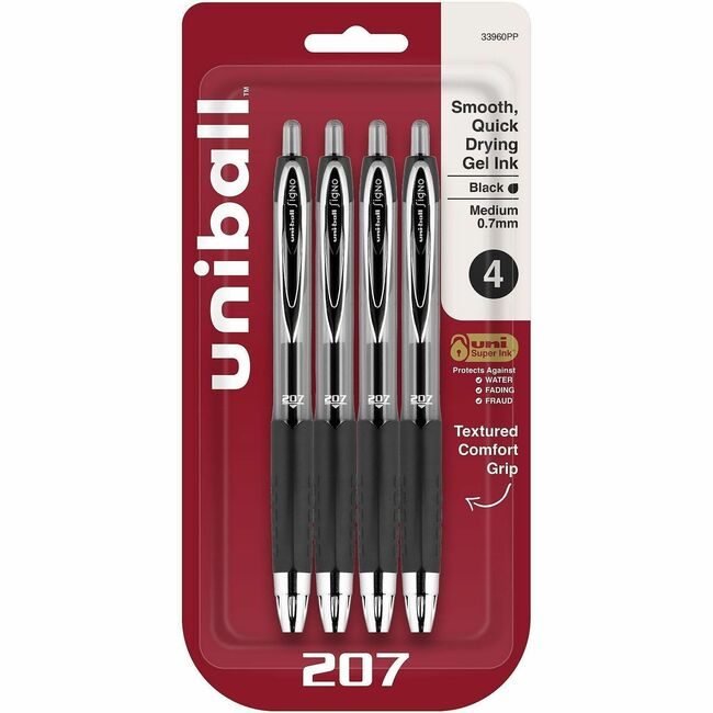 Mitsubishi Pencil Co. / uni-ball Pen Gel 207 0.7MM 4 Pack Black UBC33960PP