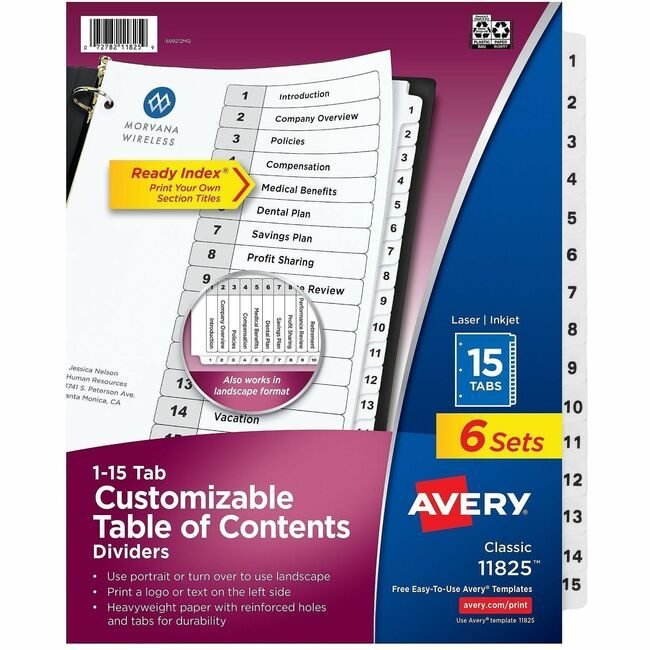 Avery Products Corporation Divider Ri 15TAB B&W 6 Pack AVE11825