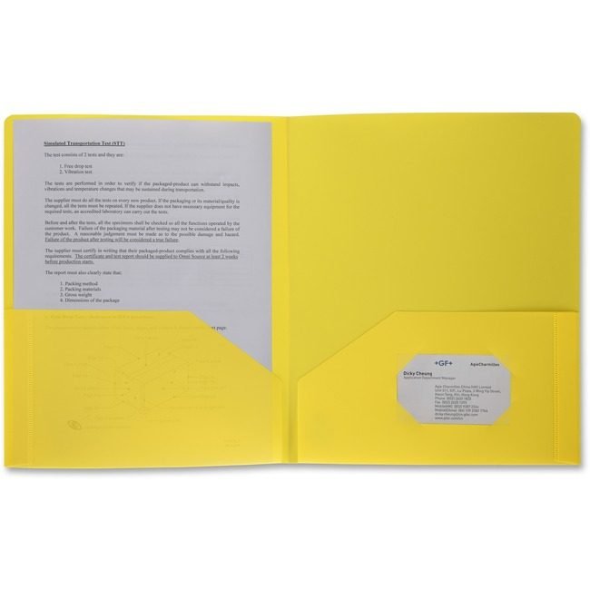 Business Source Folder 2-POCKET Poly Yellow BSN20878