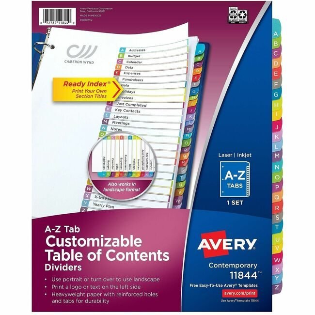 Avery Products Corporation Dividers A-Z 26TABS Arched AVE11844