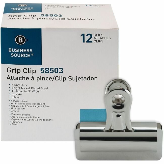 Business Source Clip Grip #4 12PC Silver BSN58503