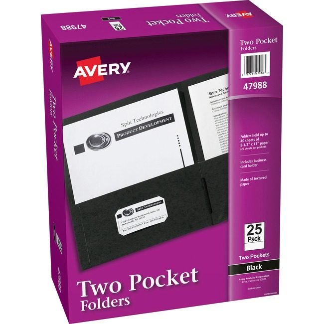 Avery Products Corporation Folder 2-POCKET Letter Black AVE47988