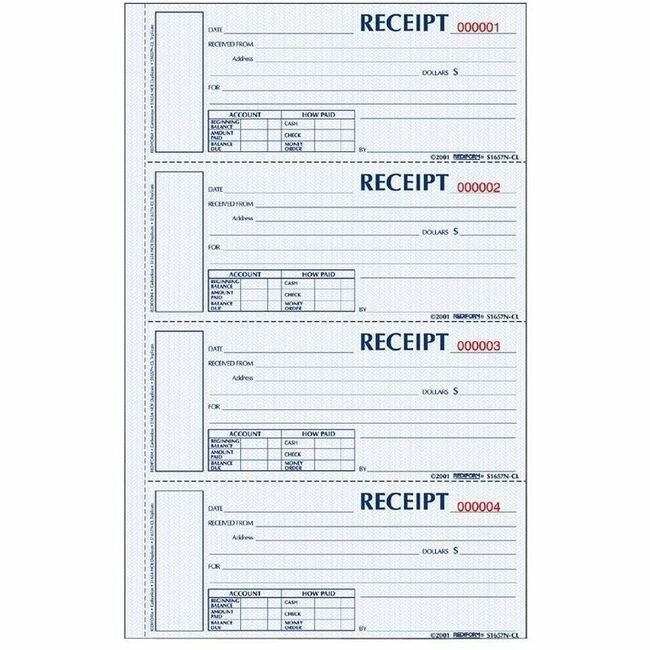 Dominion Blueline, Inc. Schneider Vizz Book Receipt 3PT 4 PER PAGE REDS1657N-CL