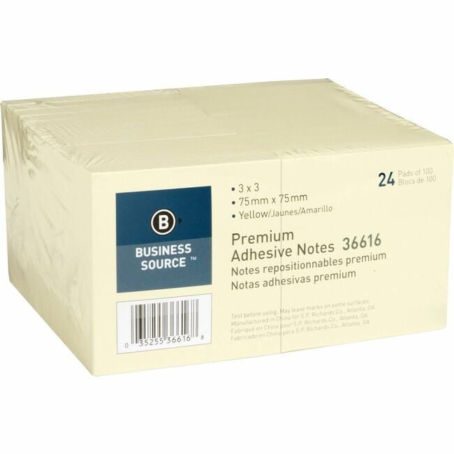 Business Source Notes Adhesive 3X3 24 Pack Yw BSN36616