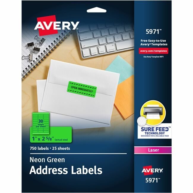 Avery Products Corporation Label Neon Perm 1X2.5 Green AVE5971