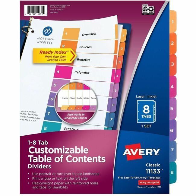 Avery Products Corporation Dividers Index Ready 1-8 AVE11133
