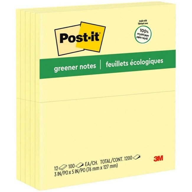 3M Company Note Post-It Rcyc 3X5 12 Pack MMM655RP-YW