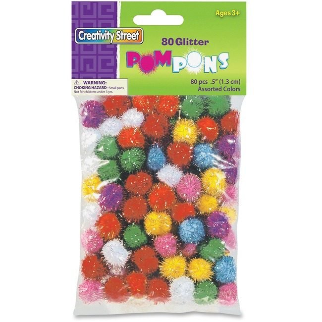Pacon Corporation Pompom Glitter Assorted 80 Count PAC811601