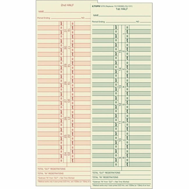 TOPS Products Form Time Card 3.5X10.5 TOP1276