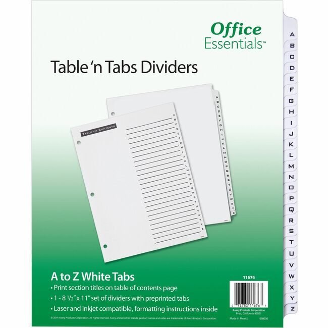 Avery Products Corporation Index Tbl Ntab A-Z Bk/We AVE11676