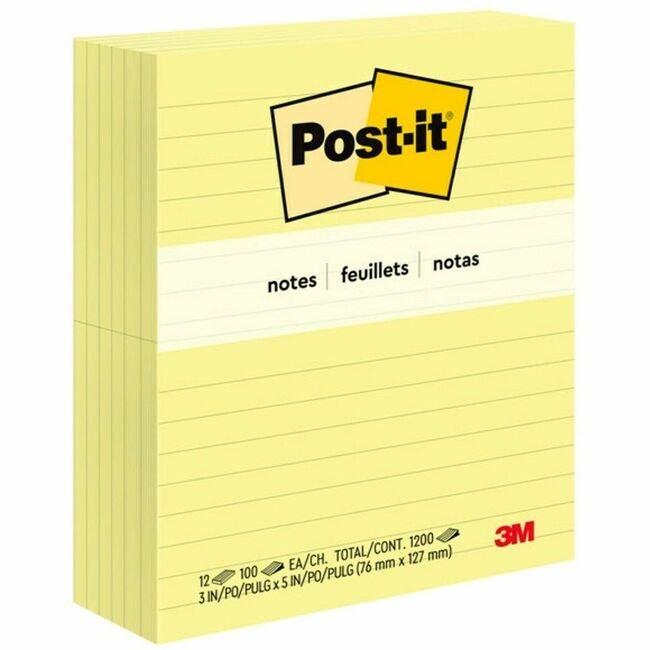 3M Company Notes Postit 3X5 12 Pack Lined MMM635YW