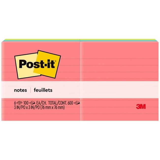3M Company Notes Post-It 3X3 6 Pack Lined MMM630-6AN