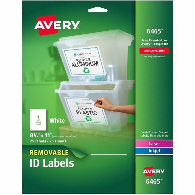 Avery Products Corporation Label Removeable 8.5X11 25 AVE6465