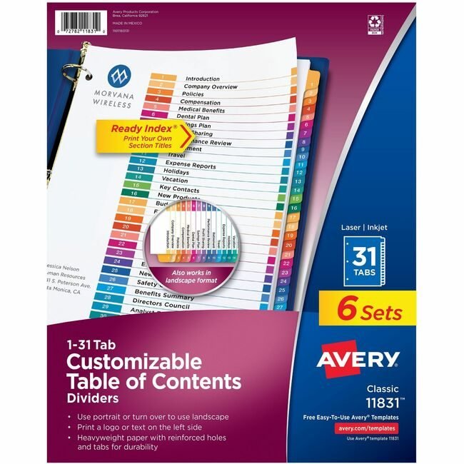 Avery Products Corporation Divider Ri 1-31TB Mc 6 Pack AVE11831