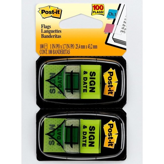 3M Company Flags Sign&Date 1" 100 Count Green MMM680-SD2