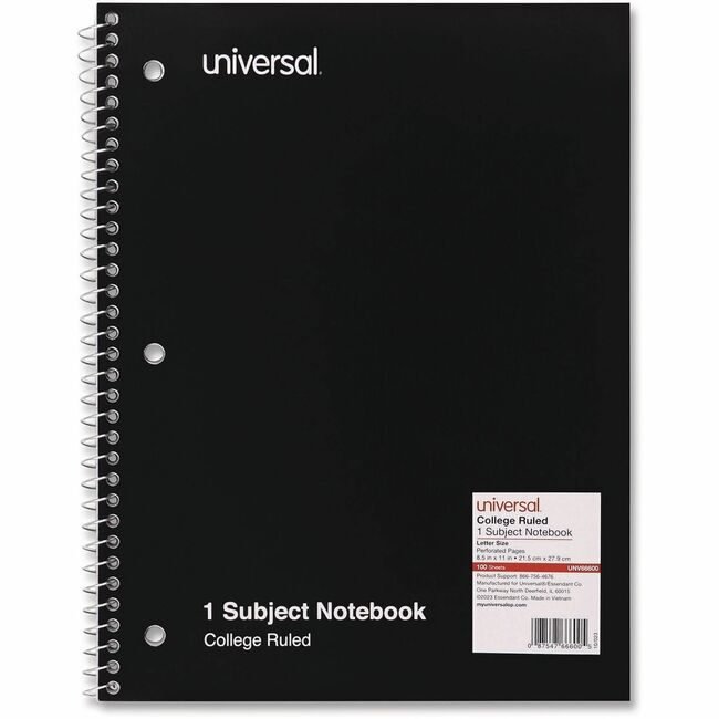 Universal Office Products Notebook 1SUB Letter 100 Black UNV66600