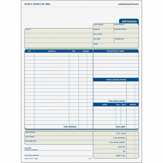TOPS Products Form Job Invoice 3-PART TOP3866