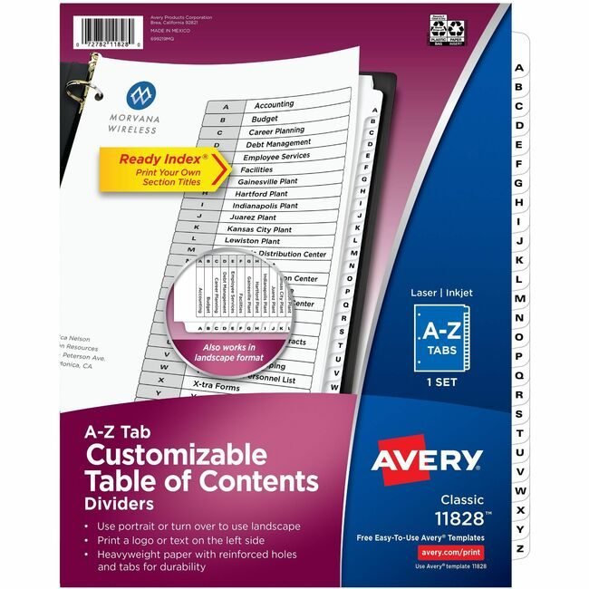 Avery Products Corporation Divider Ri A-Ztb B&W 1ST AVE11828